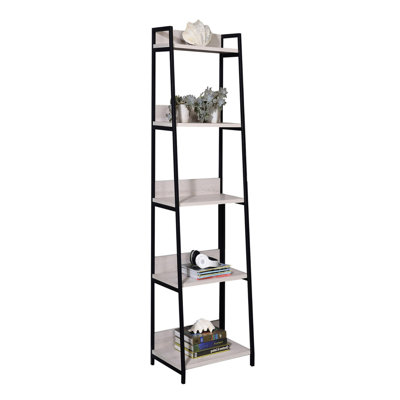 Natural And Black Ladder 5-Tier Bookshelf