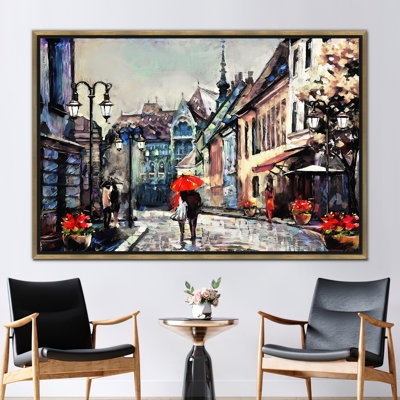 Romantic Umbrella Cityscape Canvas Wall Art - Ideal Valentine's Gift for Couples
