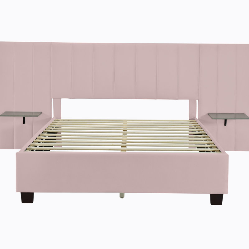 Anyston Upholstered Platform Bed, Full, Pink