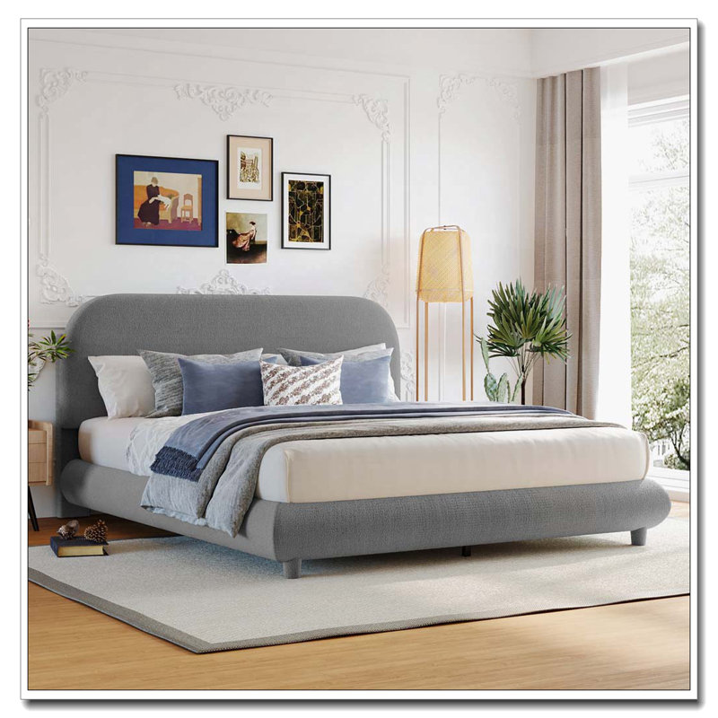 Lit plateforme tapissier Teddy, Gris, Grand lit