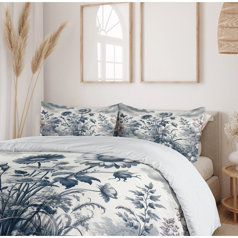 Floral Eucalyptus Duvet Cover, California King Duvet Cover + 2 Standard Shams