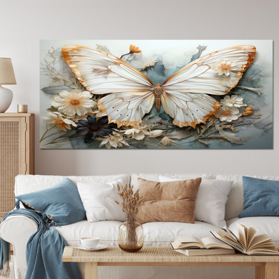 «Bisson White Gray Butterfly», reproduction sur toile encadrée