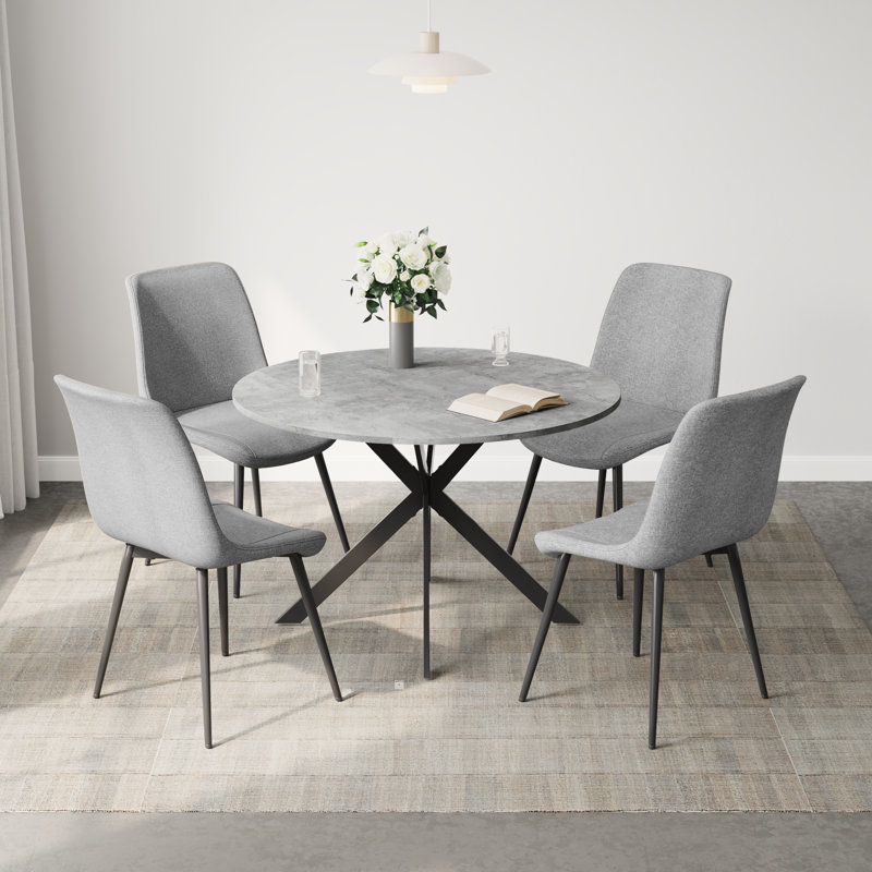 47.2" Round Dining Table Set, Modern Kitchen Table Wit 4 Chairs, Gray
