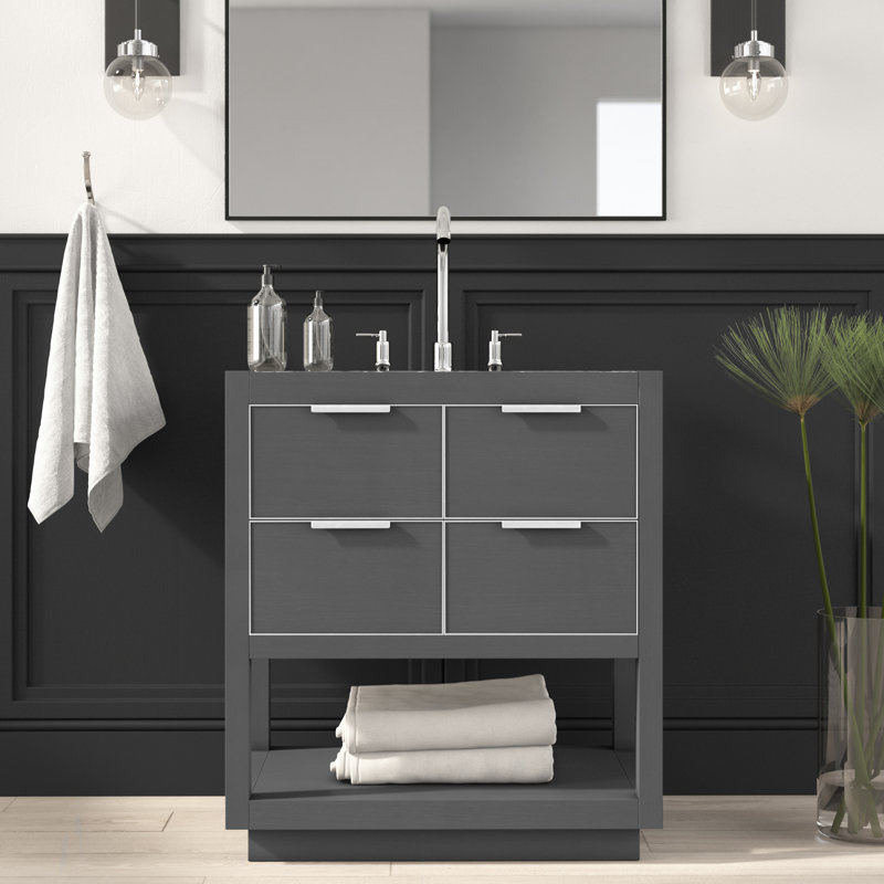 Base de meuble-lavabo simple 30 po Allie, Gris crépuscule / argent brossé