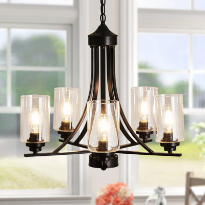 5-Light 21.25" Candle Style Wagon Wheel Chandelier