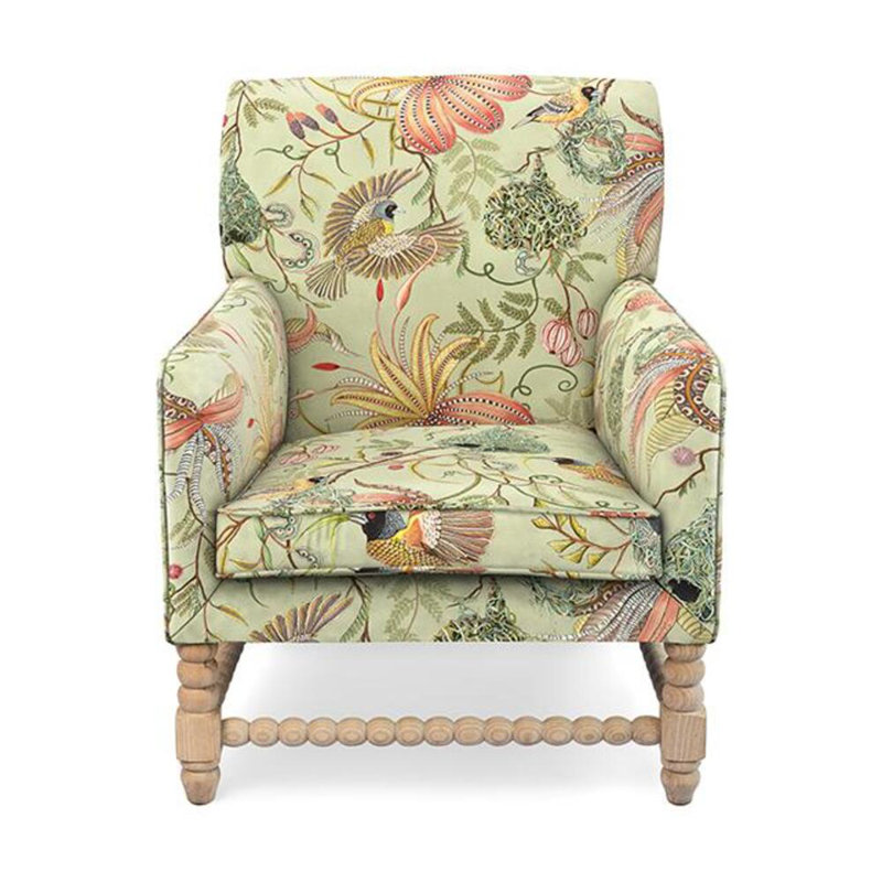Bean Armchair Upholstered in Ardmore Fabric, Thanda Nests Delta Linen Blend