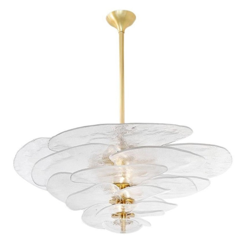 Lustre résidentiel Lilypad, Or antique, H 18 po x l 49 po x P 49 po, Transparent / blanc / ambre