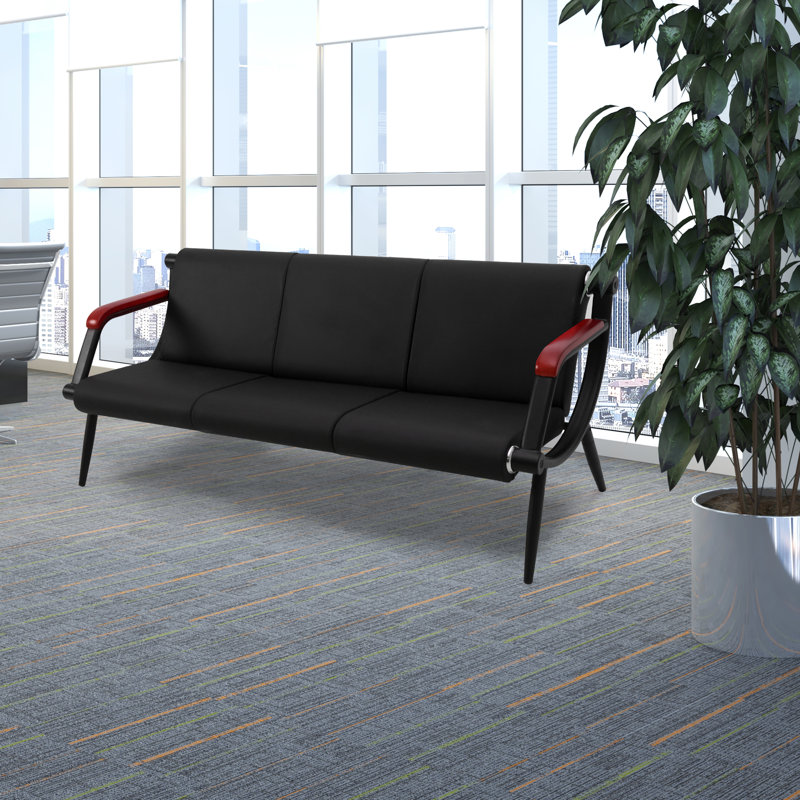Faux Leather Waiting Room Chair Reception Sofa with Metal Frame, Black