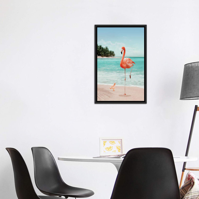 «Wannabe Flamingo» par Jonas Loose - reproduction d'art, H 40 po x l 26 po x P 1,5 po, Toile avec cadre noir patiné