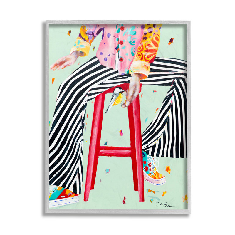 Assis sur un tabouret avec un oiseau, H 14 po x l 11 po, Estampe numérique Farmhouse