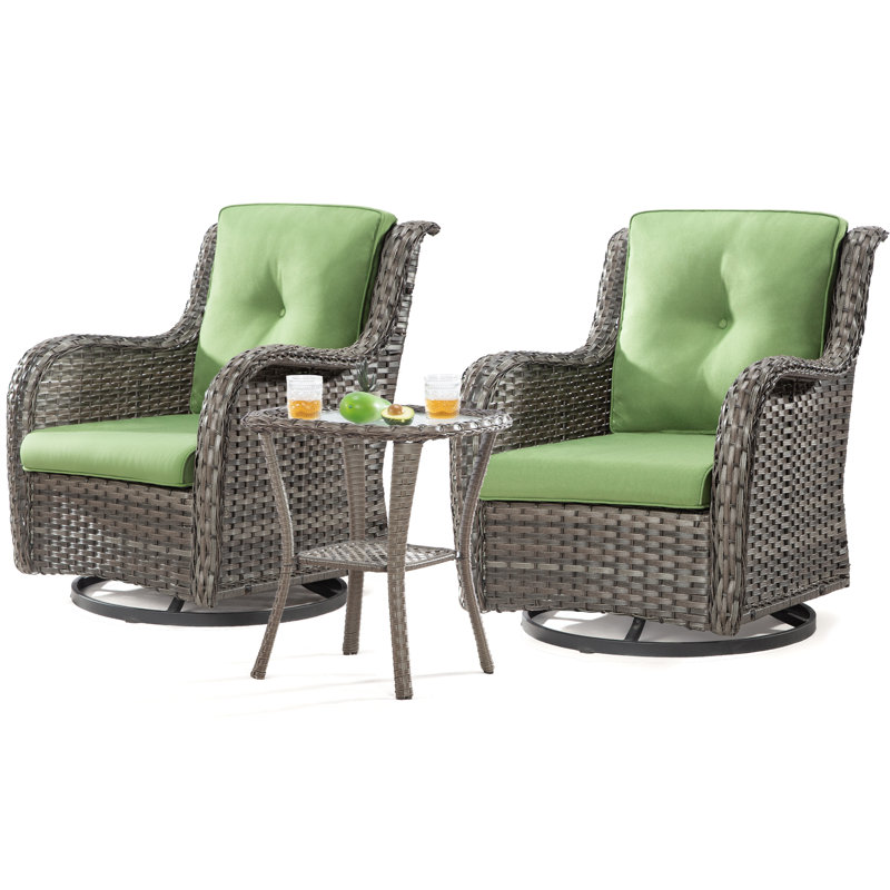 Blalock Wicker 2 - Person Patio Conversation Set with Cushions, Green