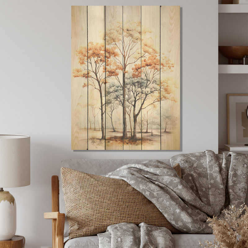 Harmonie de chêne doux aux tons neutres - Art de chêne sur bois de pin naturel, H 40 po x l 30 po