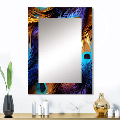 Blue And Pruple Vibrant Peacock Feather - Animal Print Decorative Mirror On Metal
