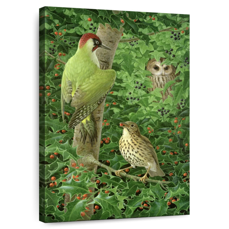 Hibou des bois et muguet, H 12 po x l 8 po