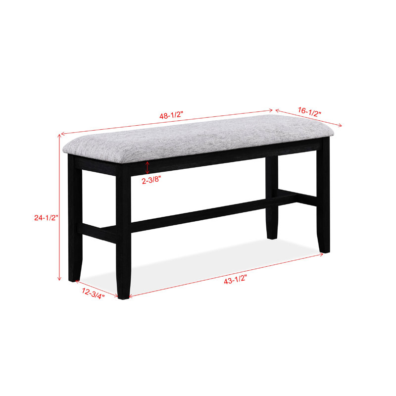 Banc en bois massif transitionnel - hauteur de comptoir rembourrée grise noire / finition grise
