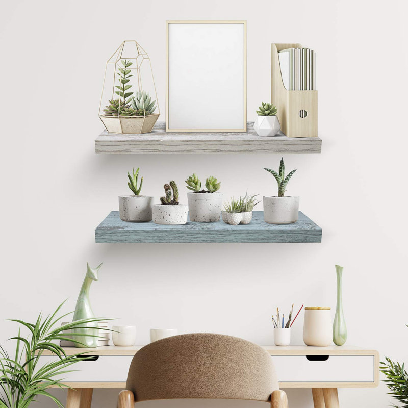 Rustic Blue and White Wood Floating Wall Shelves