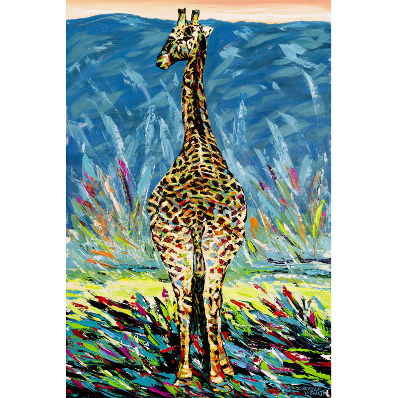 Regal Giraffe II - Painting, 76 cm H x 51 cm W, Black Floater Frame