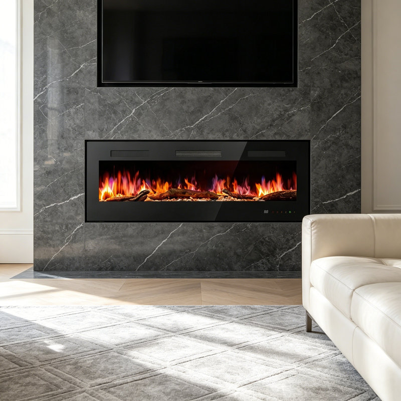 Chaufferette électrique encastrée et murale avec télécommande, 13 couleurs de flamme, protection contre la surchauffe, 5100 BTU