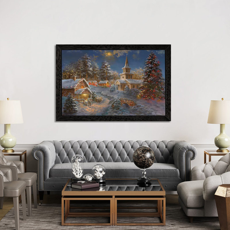 Happy Spirits Await Christmas by Nicky Boehme - Painting on Canvas, 152.5 cm H x 101.5 cm W, Black Floater Framed