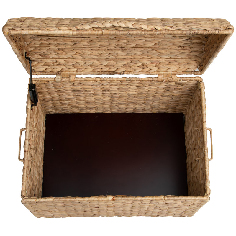 Heavy-duty Water Hyacinth Wicker Storage Trunk with Metal Frame and Arch Lid