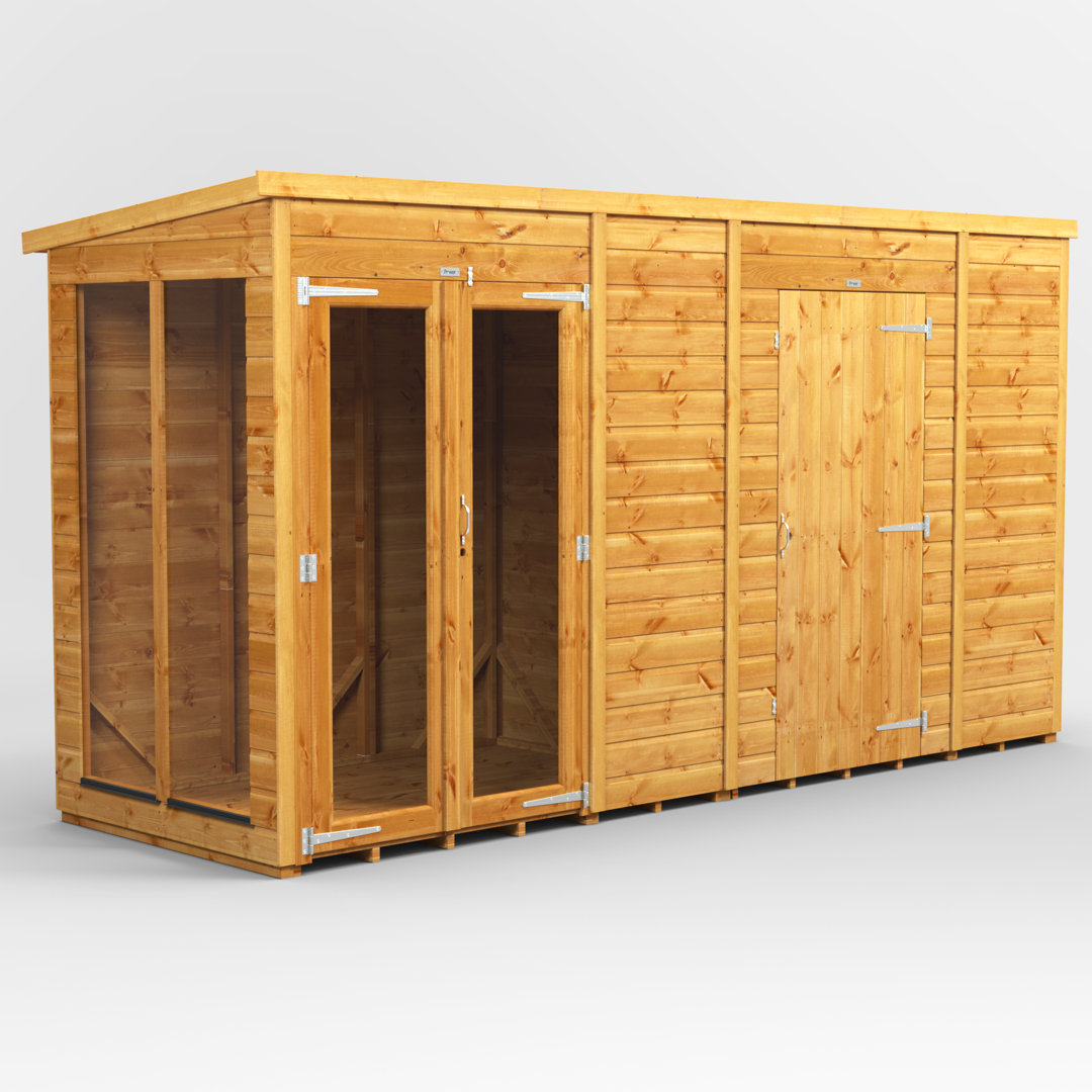 Powersheds 12 x 4ft Timber Tongue & Groove Pent Summerhouse Combi (includes 6ft Side Store)