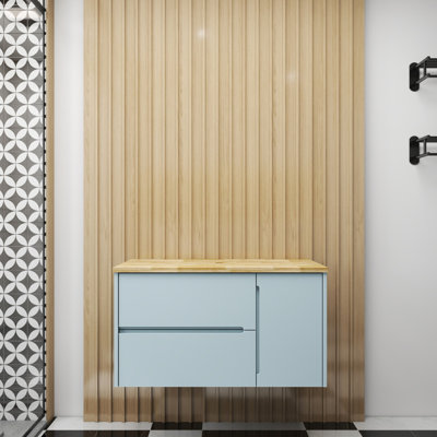 W3151S00011 Cabinet Bathroom Vanity With Sink Combo, Wall Mounted Fluted Cabinet With 2  Drawers And Door, Modern Floating Bathroom Cabinet With Ceramic Integrated Sink For Small Space