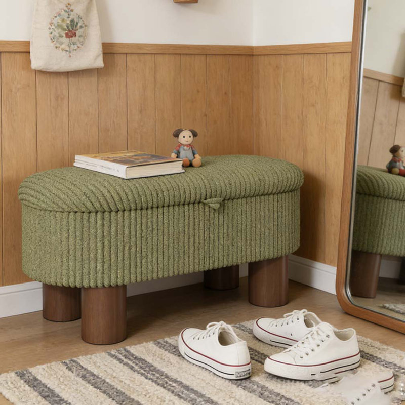 Banc de rangement rembourré avec couvercle relevable, Vert