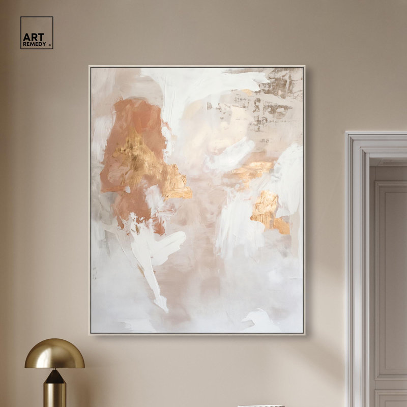 Toile à bordure dorée avec quartz doré II abstrait par Art Remedy, H 46 po x l 37 po, Encadrement argenté
