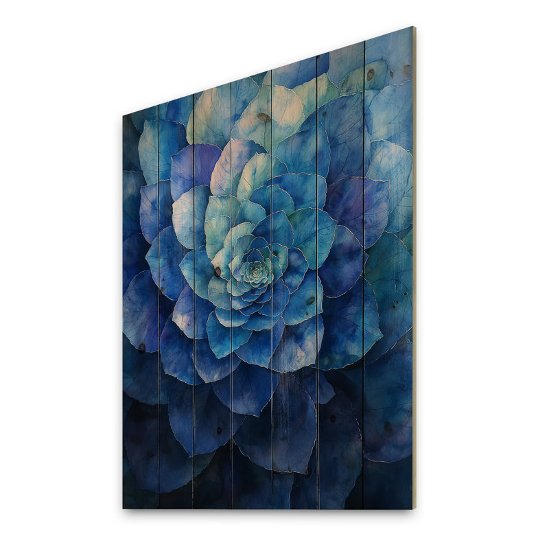 Bleu et vert hortensia Vortex IV - art mural bois d'hortensia - sur bois de pin naturel, H 20 po x l 10 po x P 0,78 po