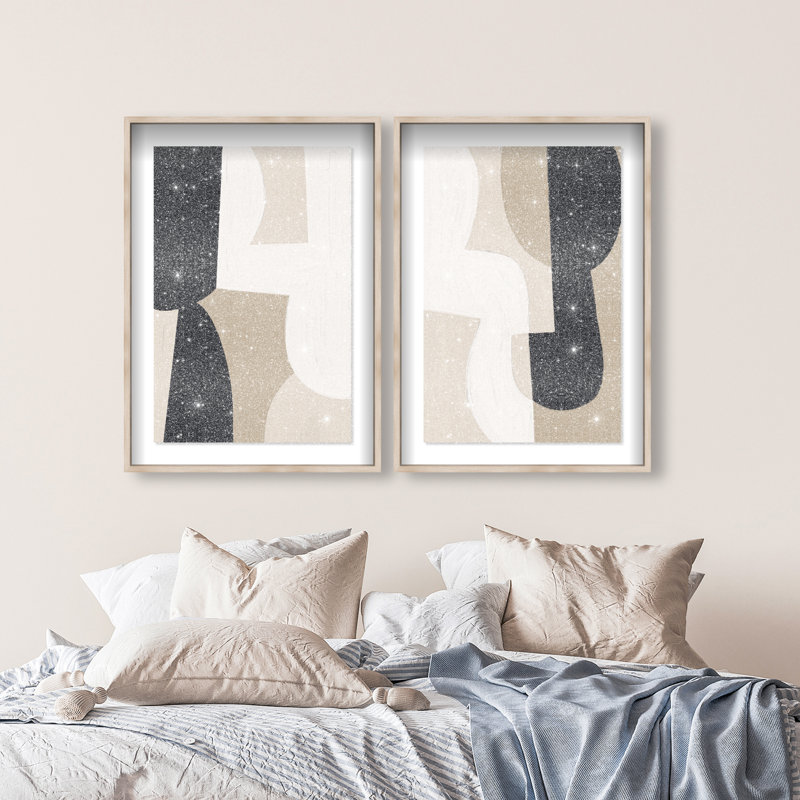 El Modernista Set Shadowbox Abstract Print by Oliver Gal, Black Frame, 10 x 15, 31.5"H x 46.5"W, Natural Oak Shadowbox