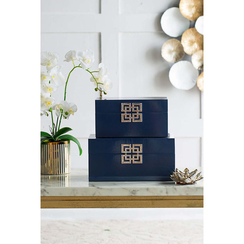 Ensemble de coffre décoratif fait à la main 2 pièces Nadine, Bleu