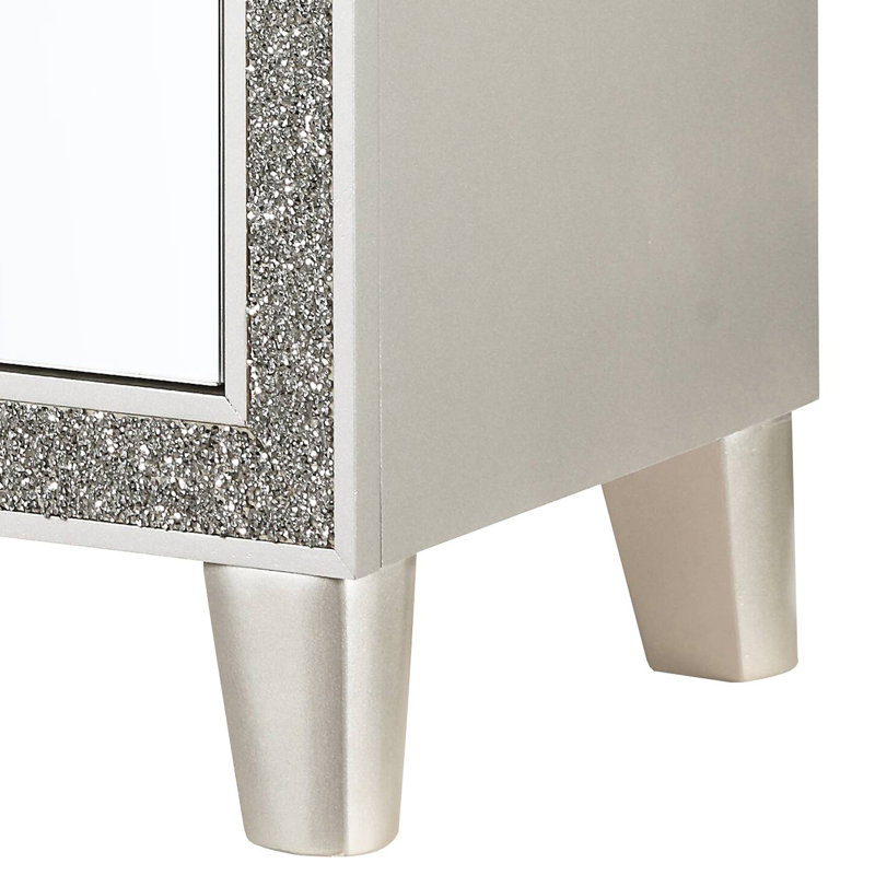 Table de chevet champagne pour l'amélioration de la chambre à coucher - 2 tiroirs, miroir, doublé de feutre 2 po glamour