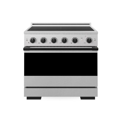Cuisinière à induction ZLINE Autograph 36 po en acier inoxydable satiné Marino avec 5 éléments et accents noirs
