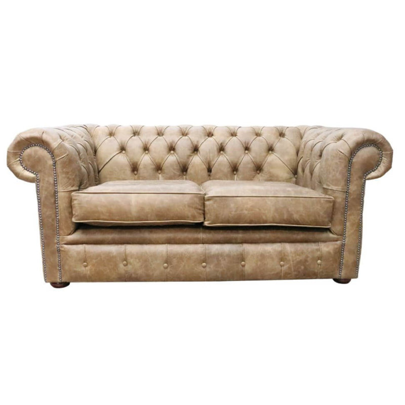 2 Seater Full Grain Leather Sofa, Cracked Wax Tan