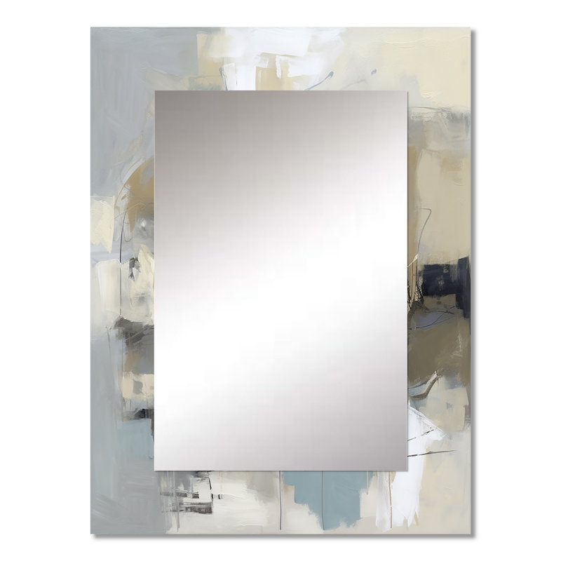 Beige et gris - Créature abstraite I - grand miroir mural, miroir décoratif beige, reproduction d'art en métal, 32 po x 24 po