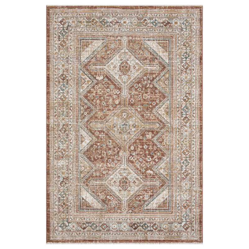 Heritage Power Loomed Polyester Indoor Rug, Rust, 3'3x5'