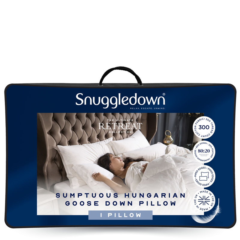 Retreat by Snuggledown Hungarian Goose Down Soft Support Pillow – Luxury Front Sleeper Comfort