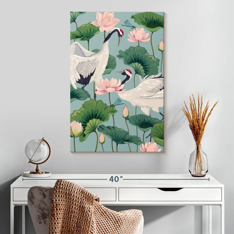 Brampt Cranes And Lotuses, 30" H x 20" W