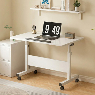 Bureau debout réglable en hauteur de 65 à 87 cm, bureau debout mobile 40 * 80 cm, bureau réglable pliable avec roulettes, petite table roulante pour ordinateur portable, plateau inclinable pour chambre à coucher, salon, bureau, blanc