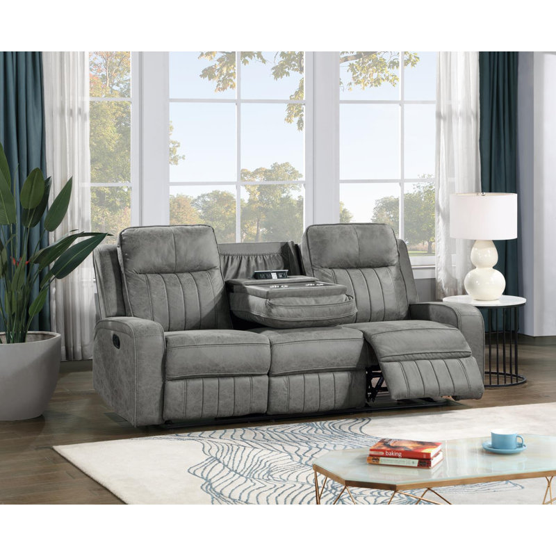 Grey Motion Sofa W/Dropdown Table, With Charger