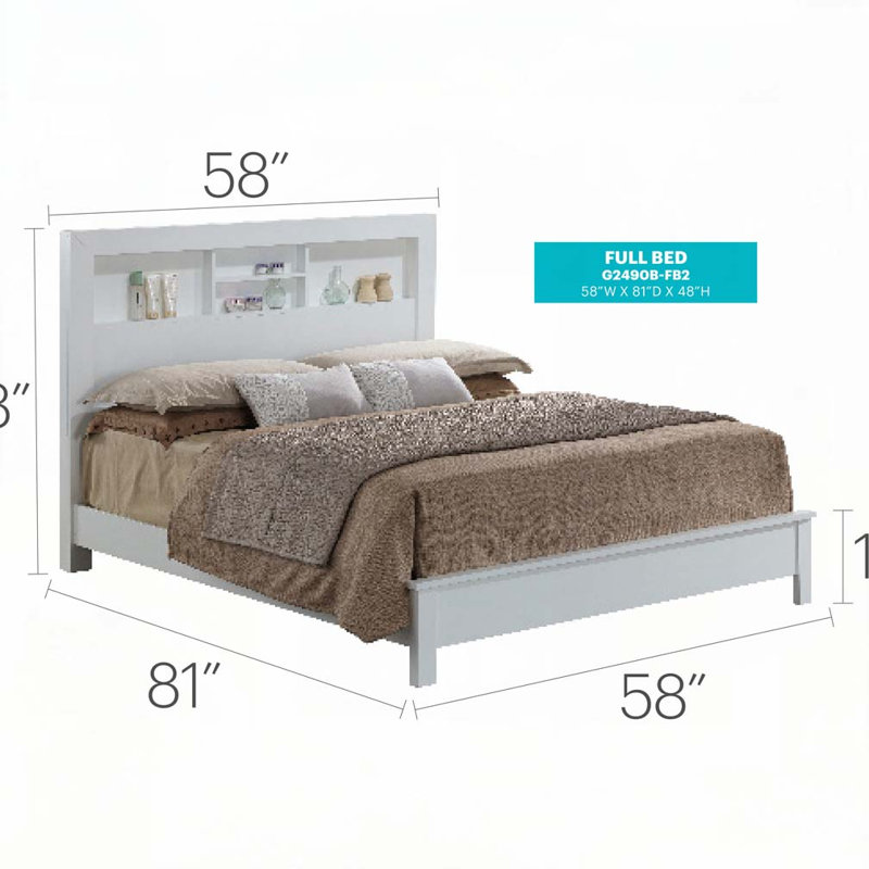 Wooden Storage Platform Bed Frame, Full, White