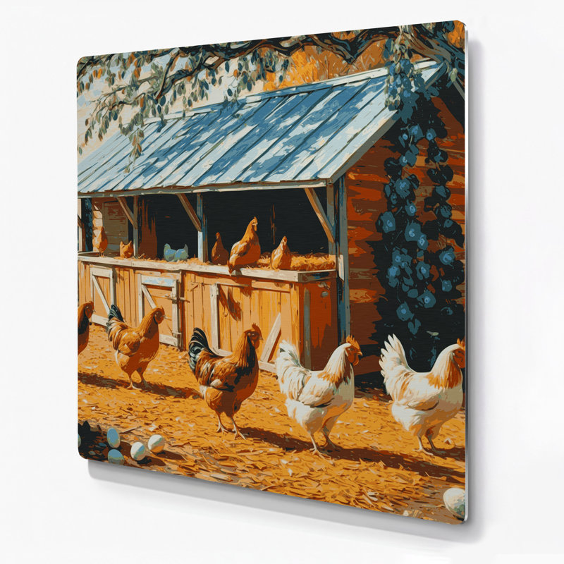 Ferme, poulailler, art mural en métal brun, H 12 po x l 12 po