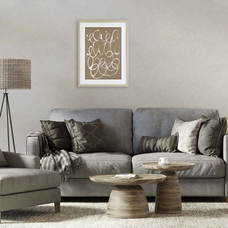 Scribble taupe griffonné, impression sous verre encadrée, conception par Susan Bryant, H 20 po x l 14 po