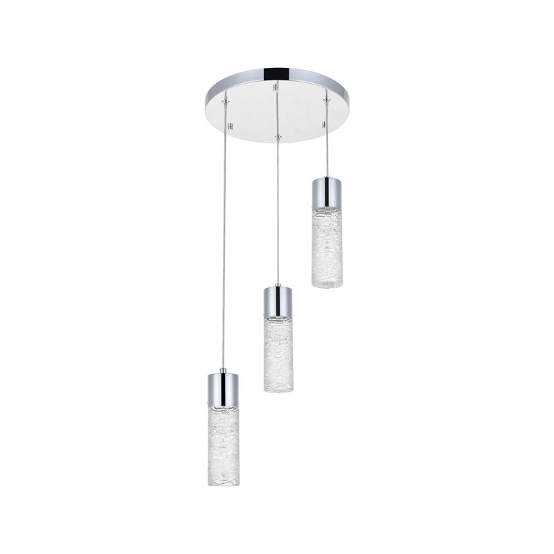 Luminaire suspendu cylindrique à DEL 3 lumières Granado, Chrome