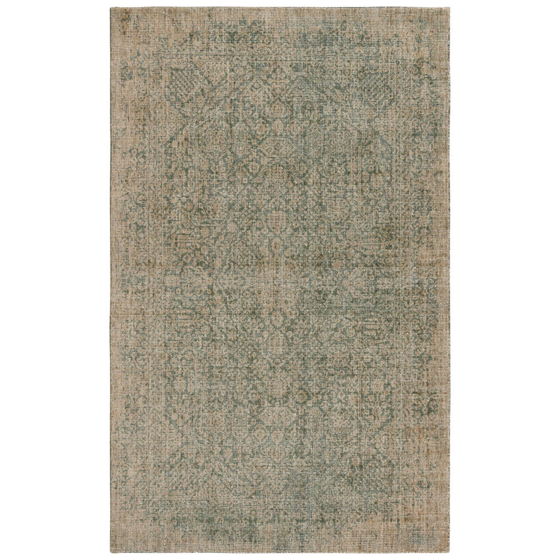 Lovallo Hand Loomed Wool/Cotton Oriental Rug in Green, Rectangle 5' x 8'