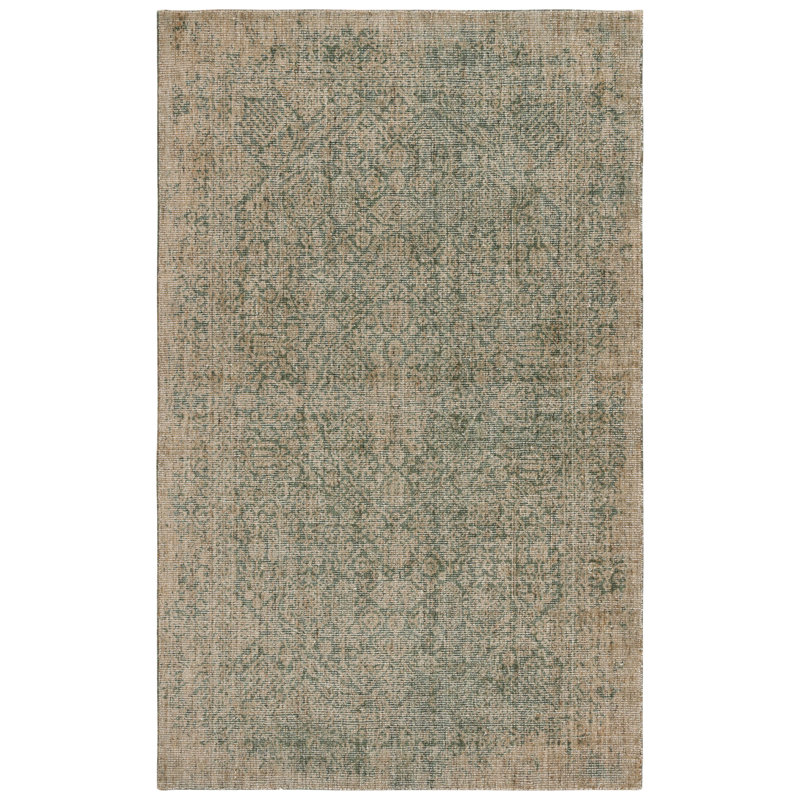 Tapis oriental vert en laine / coton tissé à la main Lovallo, Rectangle 3 pi x 5 pi