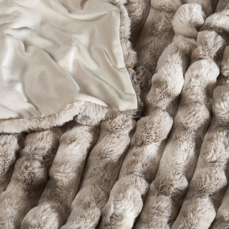 Frye Haze Channel Faux Fur Oversized Throw Blanket, Taupe