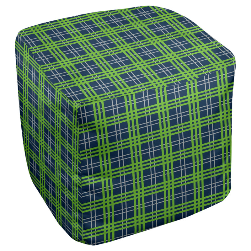 Pouf à carreaux carré Seattle, Mélange de polyester bleu marine / gris loup / ve, H 13 po x l 13 po x P 13 po