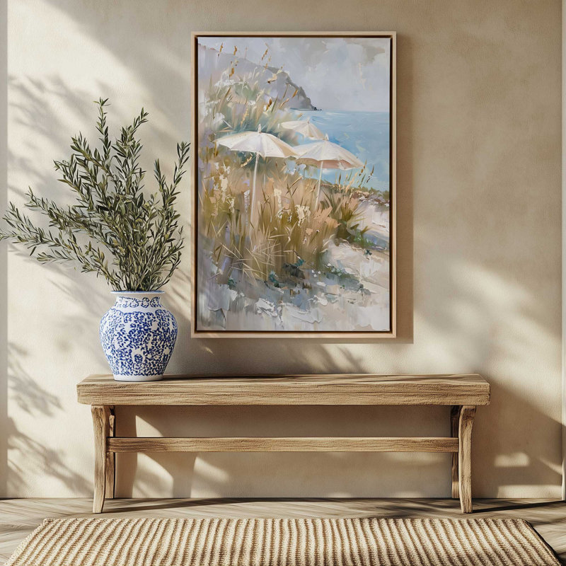Parasol Seaside Calm I, H 37 po x l 25 po, Impression encadrée sans passe-partout, Or poli