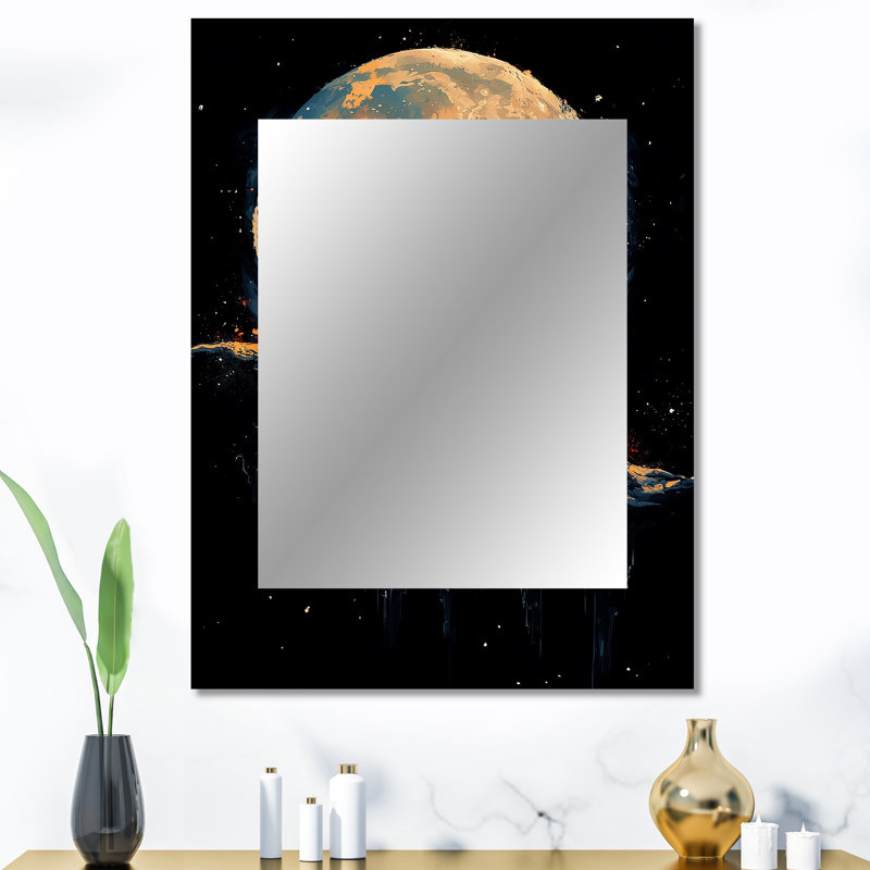 Appolo Astronault jouant de la guitare sur la lune - miroir décoratif espace, miroir mural orange, impression d'art en métal